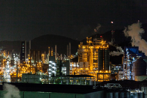 Petroleum refinery at night
